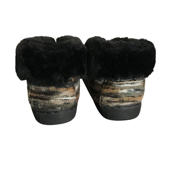 LAMO JUAREZ Sheepskin & Textile Fold Over Bootie Slippers Womens 7 Black/Brown - Picture 4 of 11